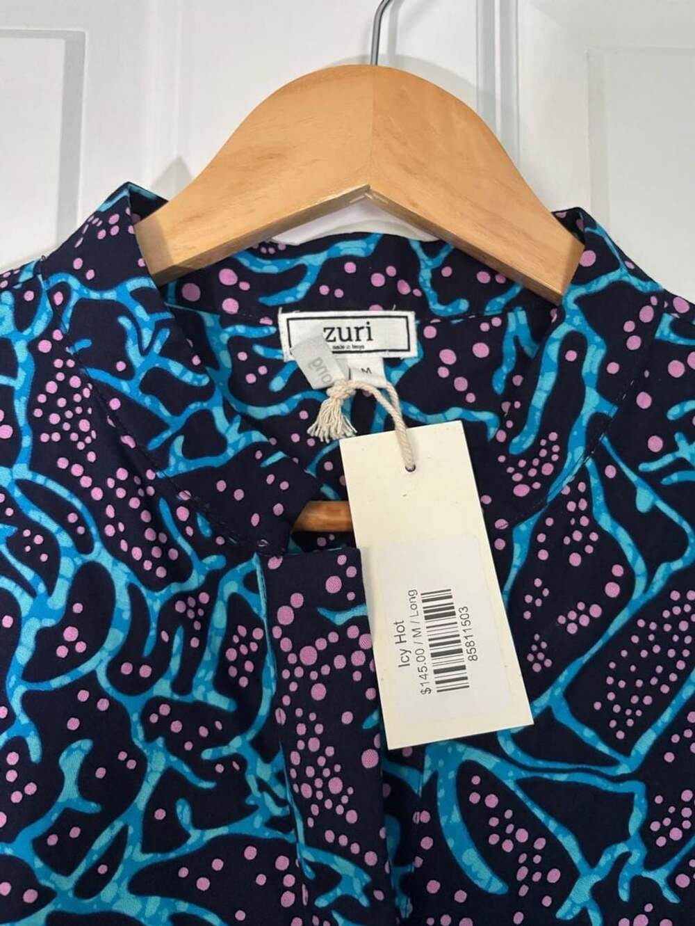 Zuri Icy Hot Shirt Dress Size M/Long Navy Blue Print - Picture 7 of 10